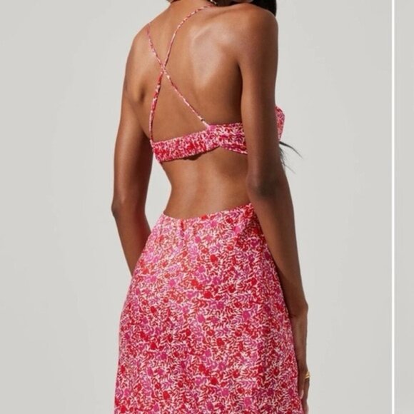 ASTR Colette Floral Satin Cutout Midi Dress - Picture 2 of 14